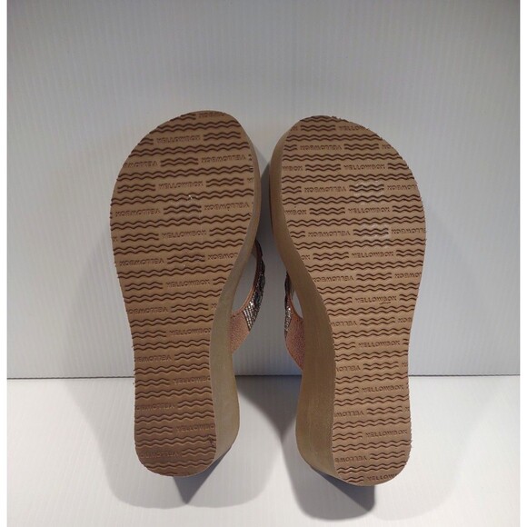 Yellow Box 7.5 Flip Flops Wedge Rhinestone Leather Upper Beach Wedding Resort - Picture 6 of 8